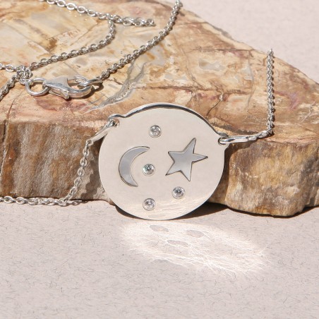 Madavazaha - collier en argent  nacre et 4 zircons étoile et lune polies-vue de face et de haut