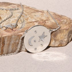 Madavazaha - collier en argent  nacre et 4 zircons étoile et lune polies-vue de côté gauche